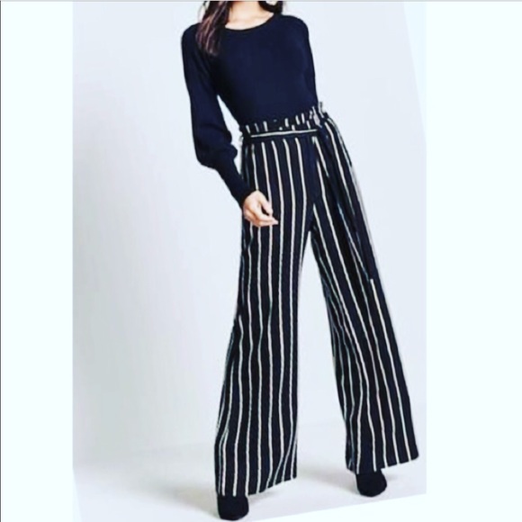 Pants - ✨LAST ONE✨Black /white stripe tie waist wide pants